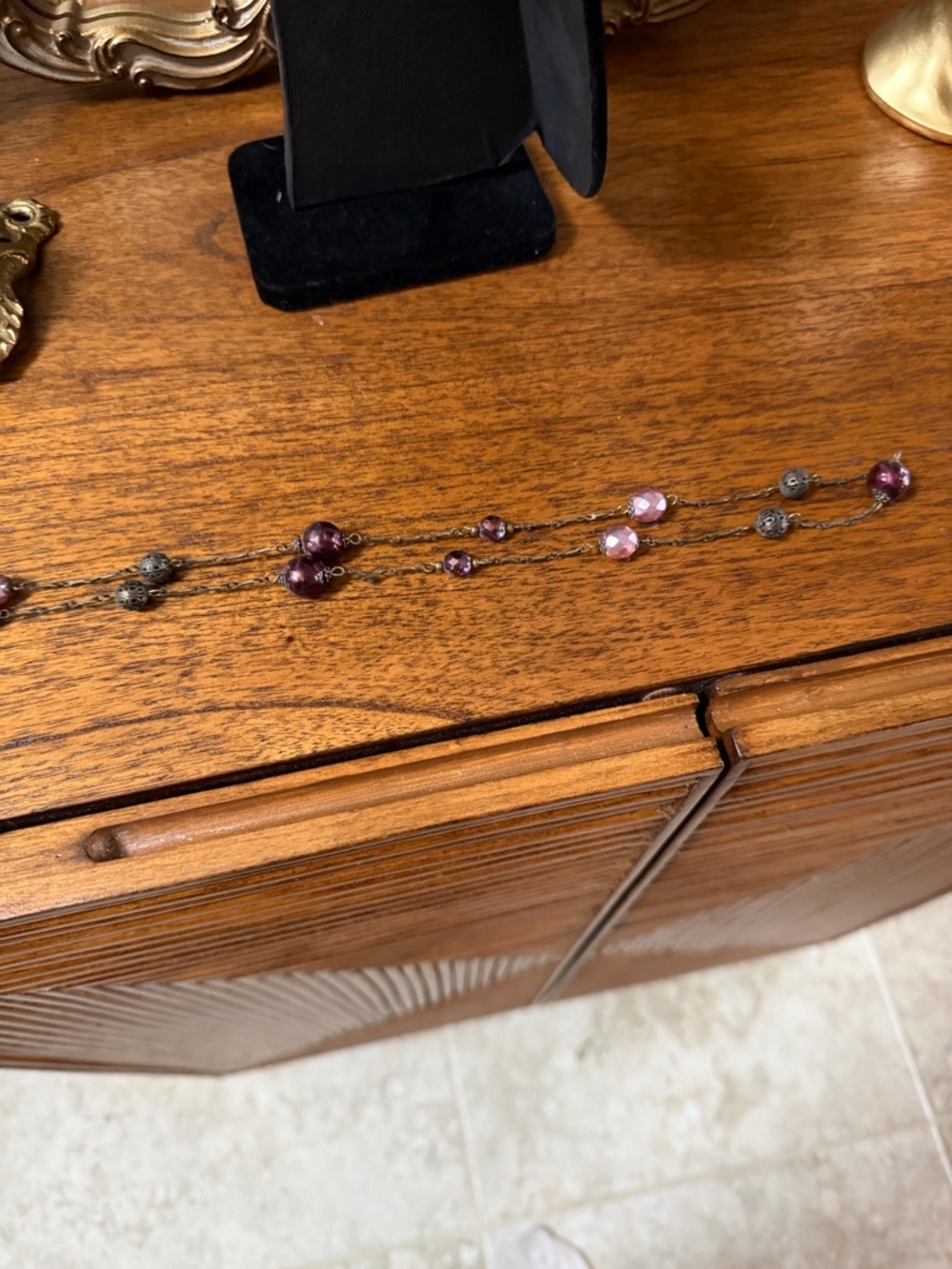 Long Purple Bead Station Necklace - Women Jewelry - Picture 8 of 9